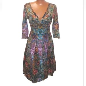 Elaua Kattau Fairy Artsy Dress Woman Small Floral Art Cottage Pleated Fit Flare